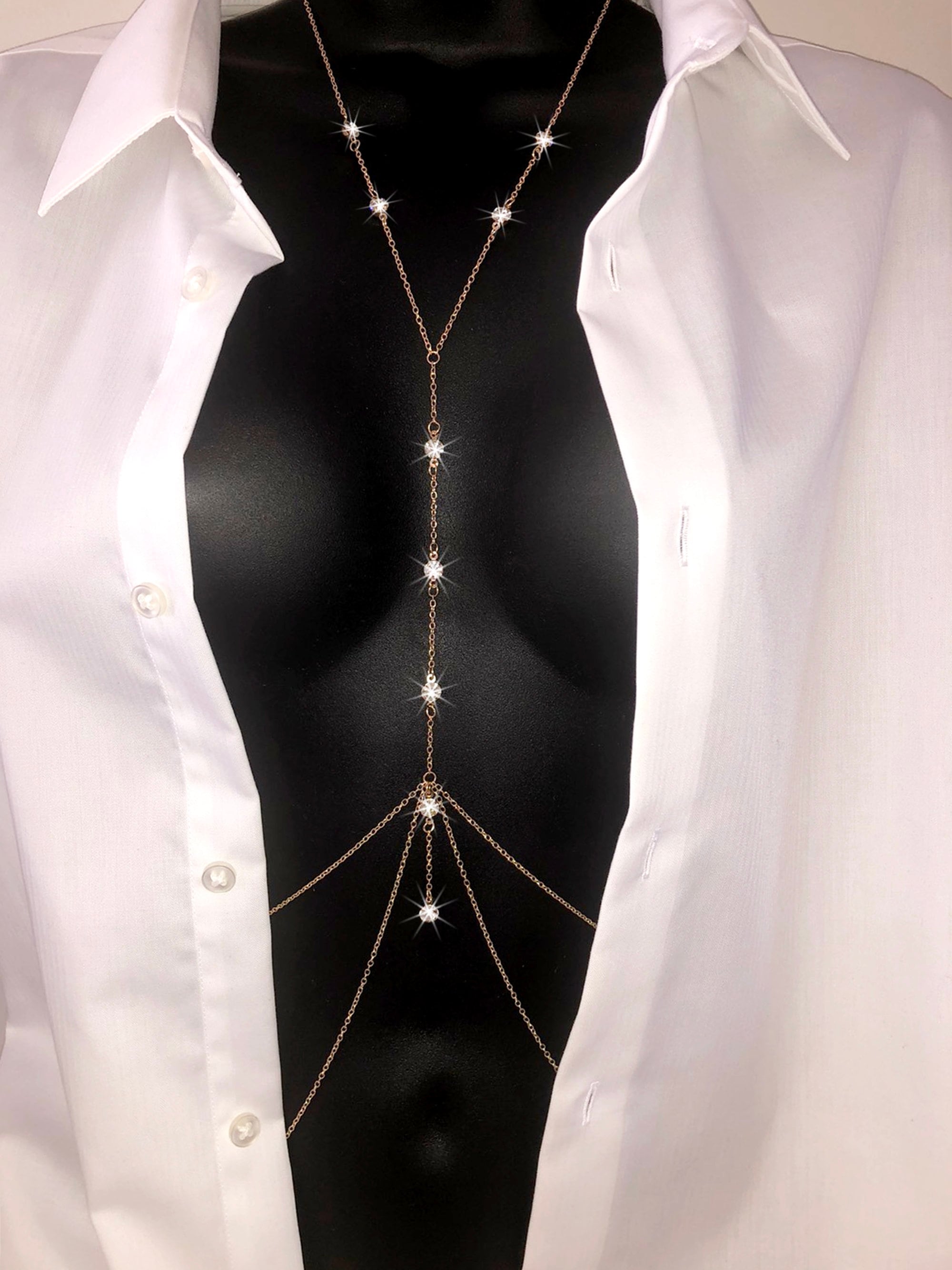 Body Jewelry Chain Multi Layers Y Tassel Necklace Pendants Gold Silver Color Fashion Body Waist Harness with Crystals Dainty Elegant Style